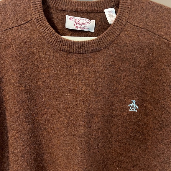Original Penguin by Munsingwear 100% Lambswool V-neck Brown Sweater, Size XXL - Picture 2 of 10